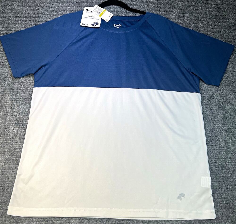 Trunks Surf & Swim Co. Men XL Colorblock Rash Guard Swim Tee UPF 20+ Blue White